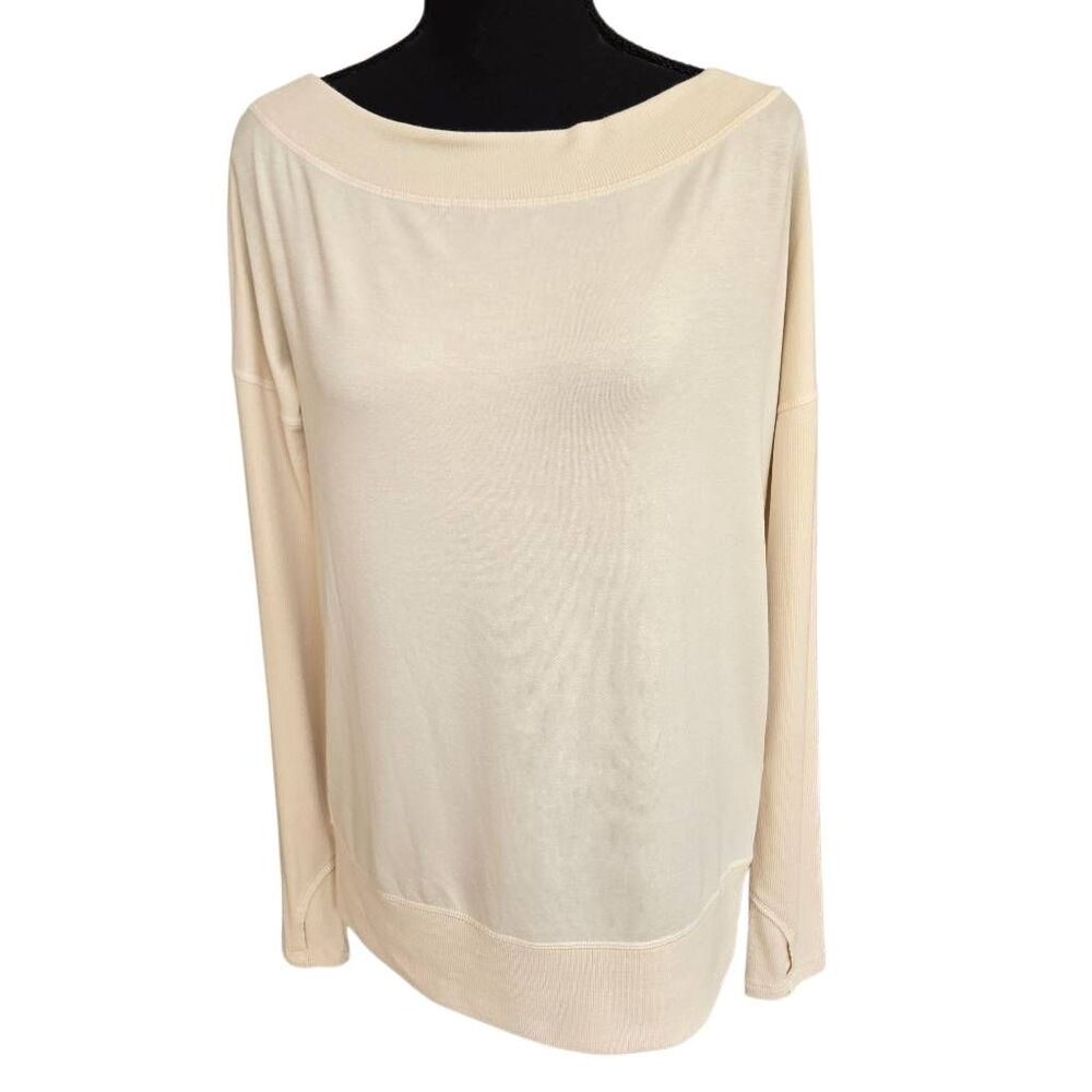Athleta Womens Studio Barre Off Shoulder Long Sleeve Sweatshirt Cream Petite S - Picture 3 of 12